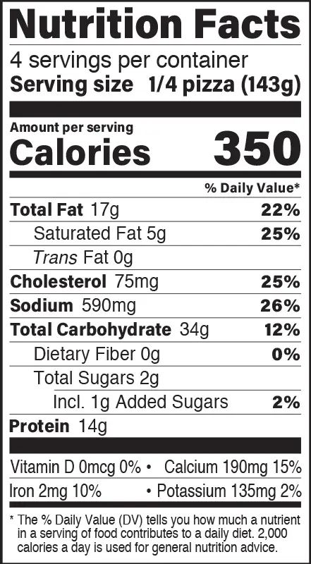 Breakfast Napoli-Style Pizza Nutrition Fact Panel