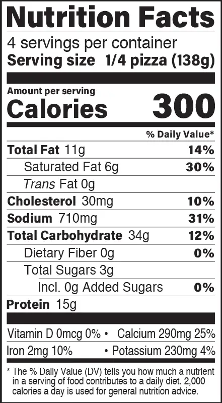 Beef Taco Napoli-Style Pizza Nutrition Fact Panel