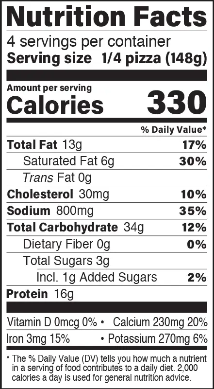 Italian Sausage Napoli-Style Pizza Nutrition Fact Panel