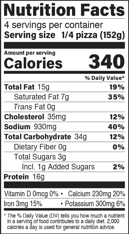 Meat Lover's Napoli-Style Pizza Nutrition Fact Panel