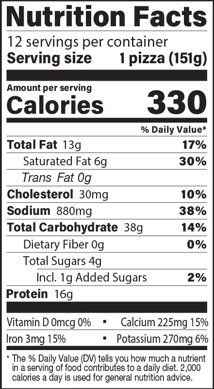 Mini Pepperoni Napoli-Style Pizza Nutrition Fact Panel