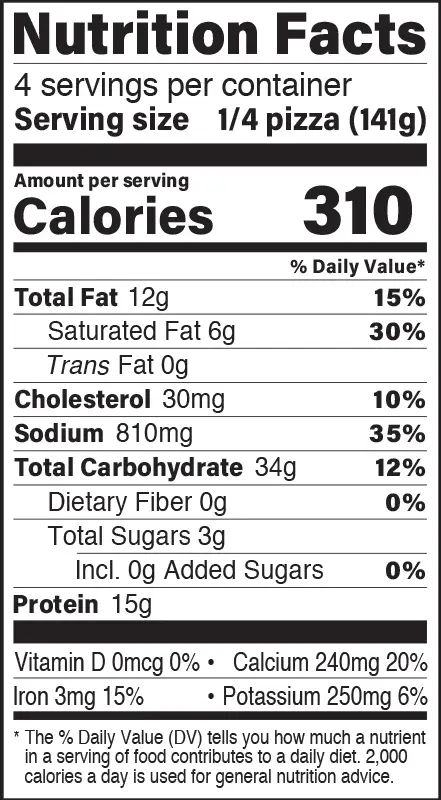 Pepperoni Napoli-Style Pizza Nutrition Fact Panel