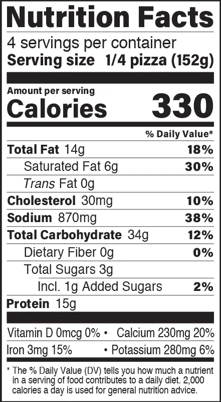 Supreme Napoli-Style Pizza Nutrition Fact Panel