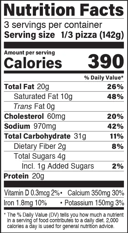 Gluten Free Sausage & Pepperoni Pizza Nutrition Fact Panel